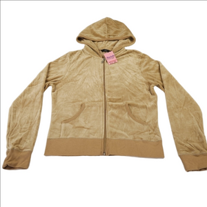 NWT Zn Tan Velour Feel Full Zip Lightweight Hooded Jacket Size Medium
